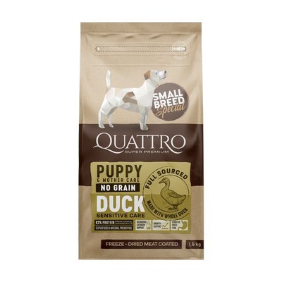 Сухий беззерновий корм Quattro Special  Puppy and Mother care Small Breed для цуценят/вагітних/годуючих собак дрібних порід з качкою 1.5кг 500114183 фото
