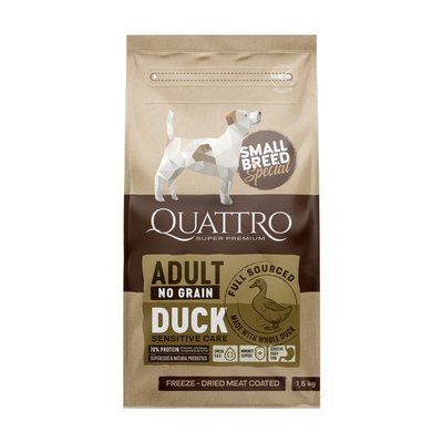 Сухий беззерновий корм Quattro Special Adult Duck Small Breed для дорослих собак дрібних порід з качкою 1.5кг 50011417 фото