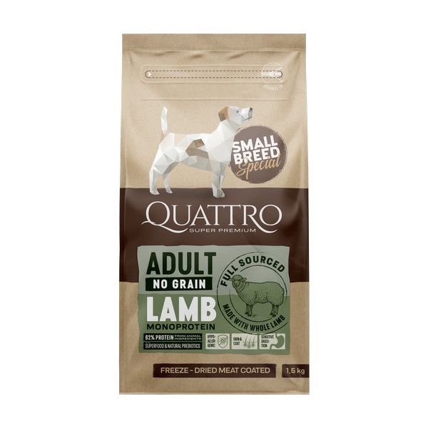Сухий беззерновий корм Quattro Special Adult Lamb Small Breed для дорослих собак дрібних порід з ягням 1.5кг 5001141 фото