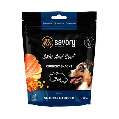 Ласощі Savory crunchy snacks Skin and Coat, with Salmon для дорослих собак усіх порід з лососем 200 г svr31355 фото