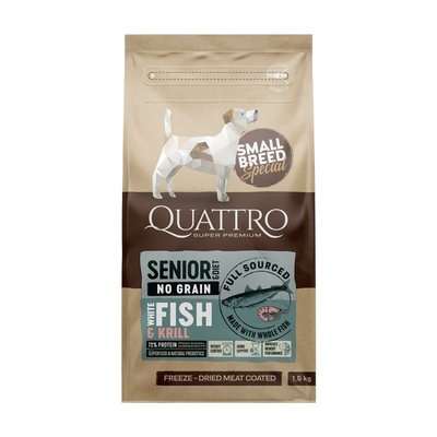 Сухой беззерновой корм Quattro Special Senior Small Breed для пожилых собак мелких пород с белой рыбой и крилем 1.5кг 500114154 фото