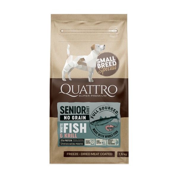 Сухий беззерновий корм Quattro Special Senior Small Breed для літних собак дрібних порід з белою рибою та крилем 1.5кг 500114154 фото