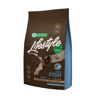 Сухой беззерновой корм Lifestyle Grain Free White Fish Sterilised Adult Cat для стерилизованых взрослых кошек с белой рыбой 1.5кг NPLS45802 фото