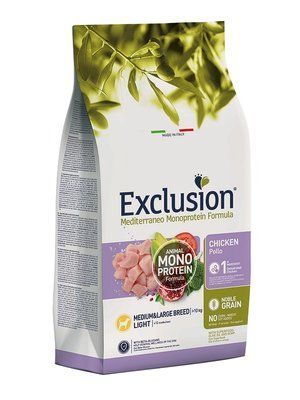 Монопротеїновий корм Exclusion Light Chicken Breed для дорослих собак з надмірною вагою, зниженою активністю або стерилізованих з куркою 3 кг nglcm фото