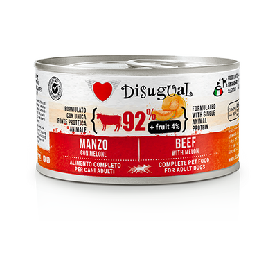 Монопротеїновий беззерновий вологий корм для собак Disugual Dog MonoProtein Fruit 92% Beef & Melon паштет з яловичини та дині 150 г FRUT104 фото