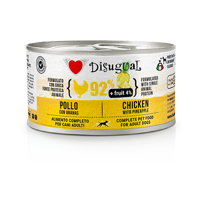 Монопротеїновий беззерновий вологий корм для собак Disugual Dog MonoProtein Fruit 92% Chicken & Pineapple паштет з курки та ананаса 150 г FRUT105 фото