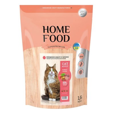 Сухой корм Home Food Hairball для взрослых кошек с мясом птицы 1.6 кг hf3058016 фото
