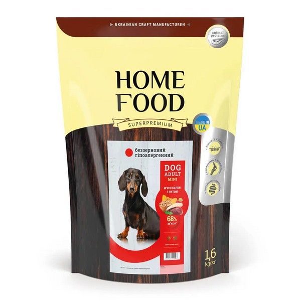 Сухий корм Home Food Mini Adult Dog для дорослих собак малих порід з м'ясо качки з нутом 1.6 кг hf1037016 фото