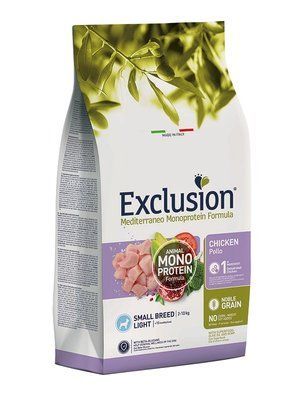 Монопротеїновий корм Exclusion Light Chicken Small Breed для дорослих собак  дрібних порід з надмірною вагою, зниженою активністю або стерилізованих з куркою 500 г nglcs фото
